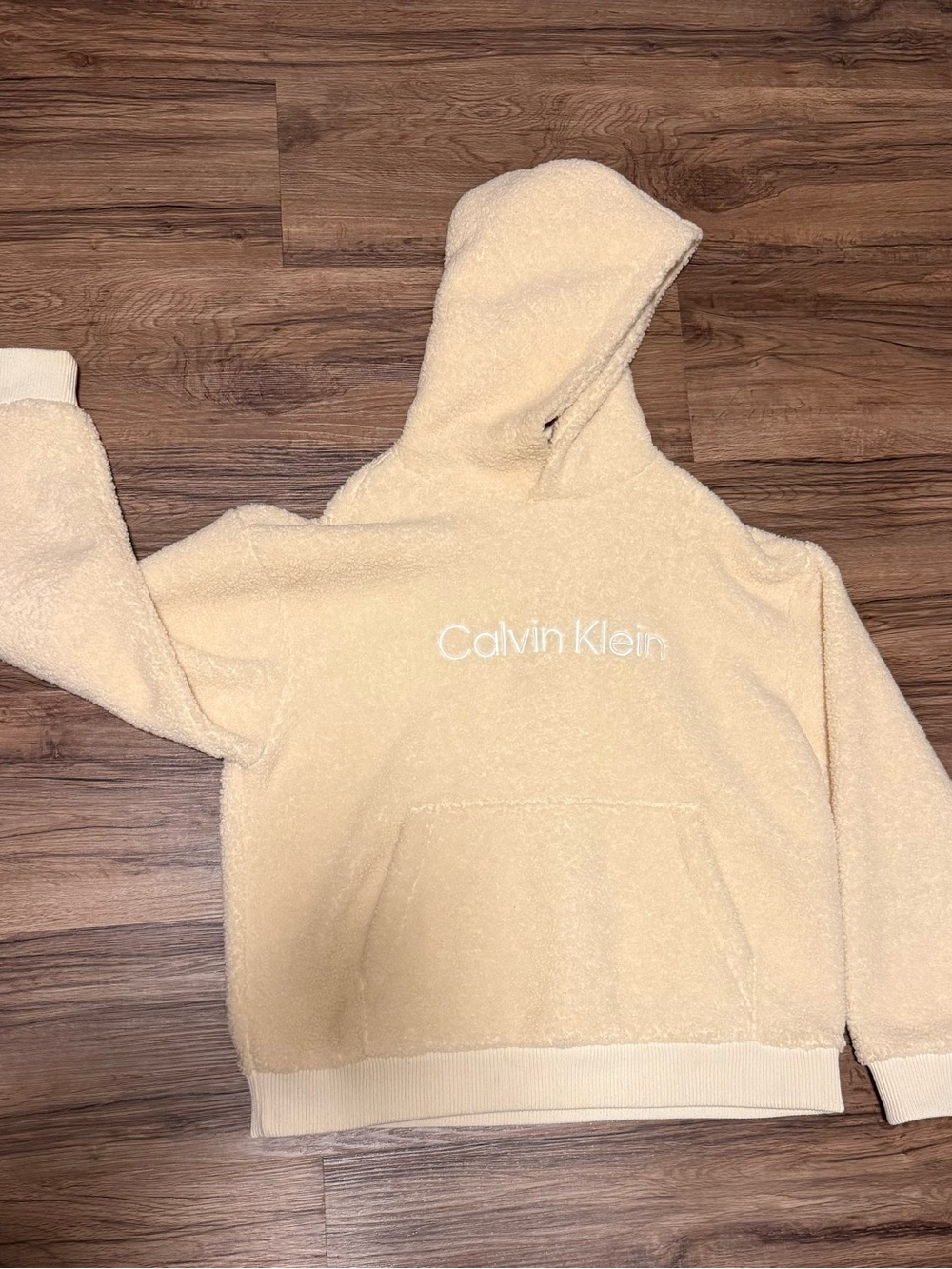 Calvin Klein Cream Sherpa Pullover Hoodie